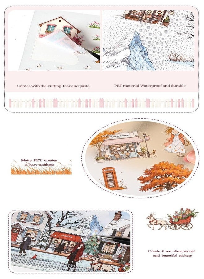 SAMVARDHAN Landscape PET Stickers Set - 3 Sheets Each | Ocean Mirage, Snow Globe, Gilded Poetry & Floating Petals Decorative Stickers for Scrapbooking, Planners & Aesthetic DIY Crafts - Image 4